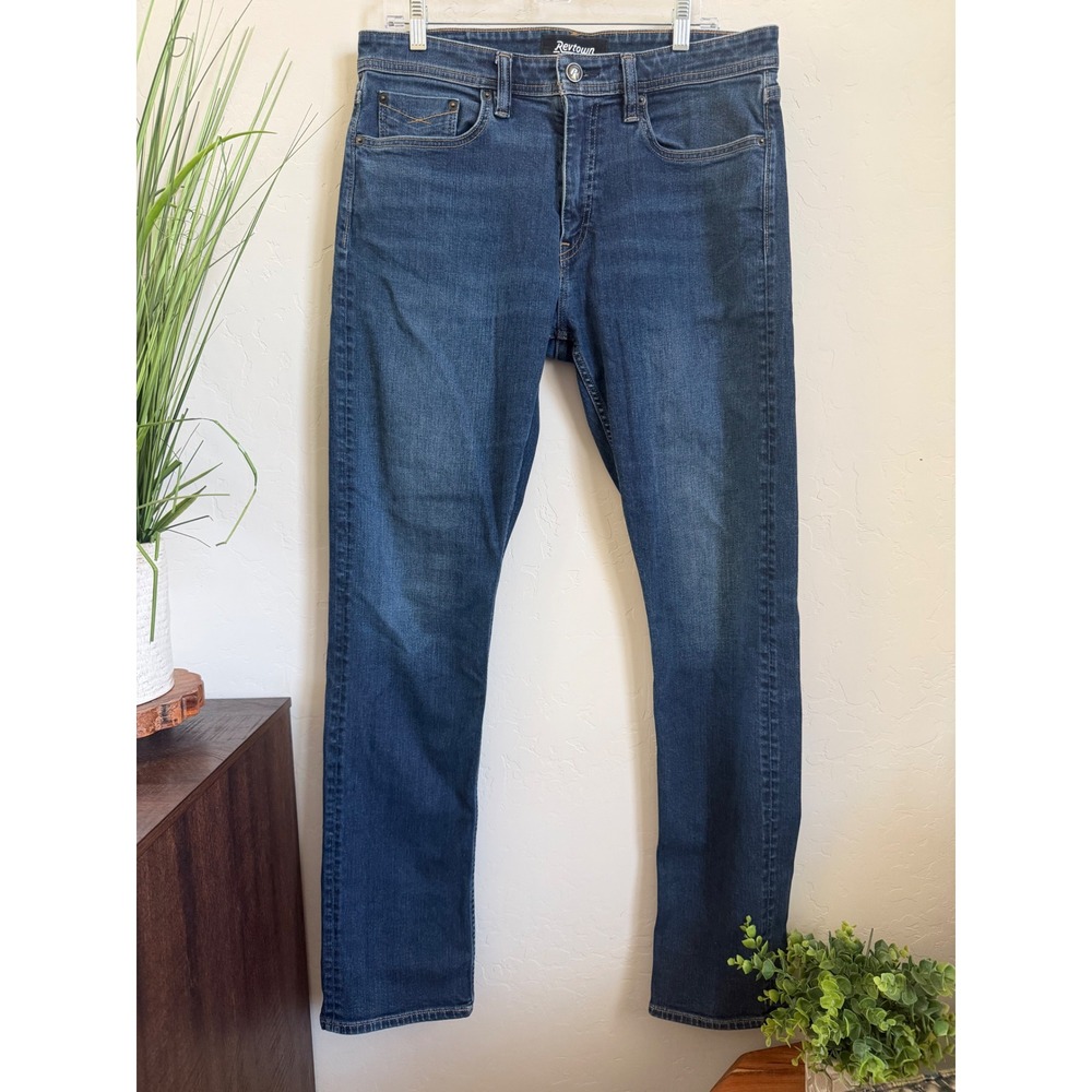 Revtown Sharp Fit Decade Denim Jeans Mens 34x34 Dark Wash Slim Straight Stretch